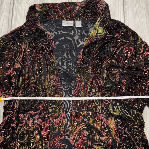 Chicos silk rayon colorful velvet burnout sequin jacket size 2 Super whimsical - Picture 3 of 11